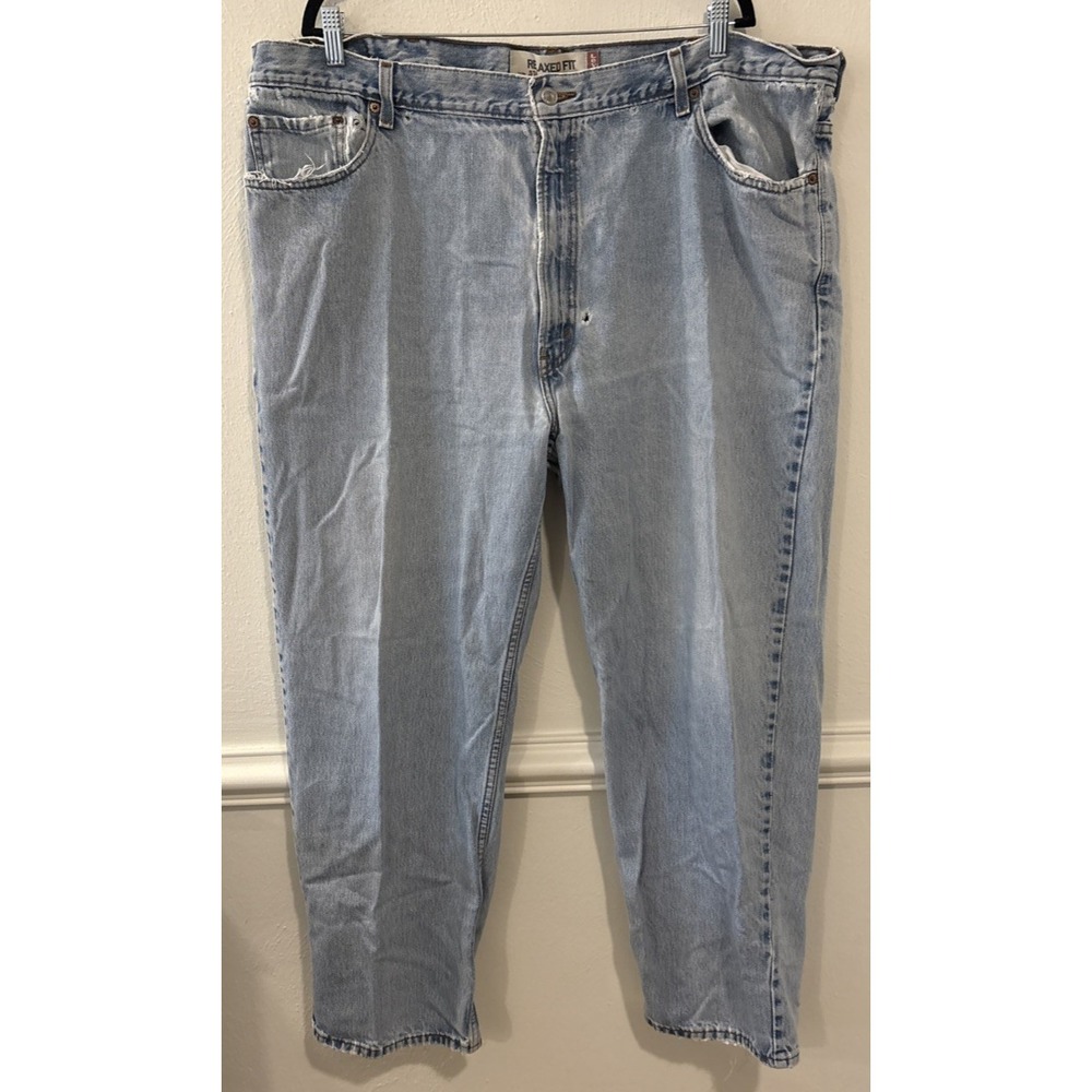 Levi's 550 Jeans Mens 46x30 Relaxed Fit Light Wash Distressed Repair